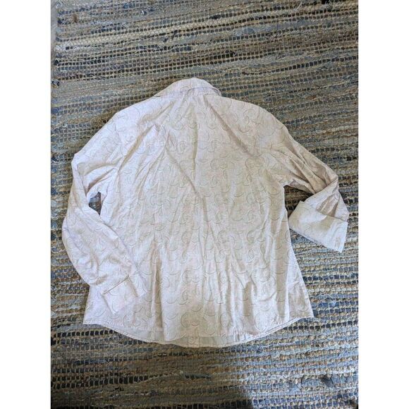 Powder Pink Grey Wrinkle Resistant Printed Button Up Shirt L Blouse Quiet Luxury - Picture 7 of 7